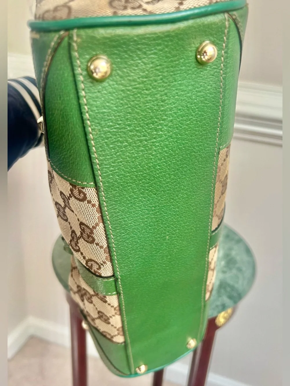 Gucci Jackie Bardot GG Hobo Shoulder
Bag - Green Leather Trim - Gold Hardware - Picture 10 of 16